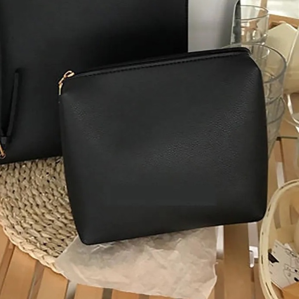 Bird in Bag Minimalist Black PU Cosmetics Travel Pouch Bag with Gold Zipper